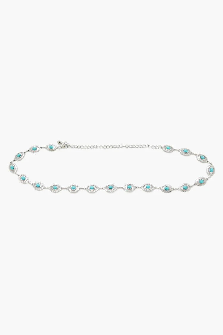 Faux Stone Ornate Chain Belt in Silver/Blue | Forever 21