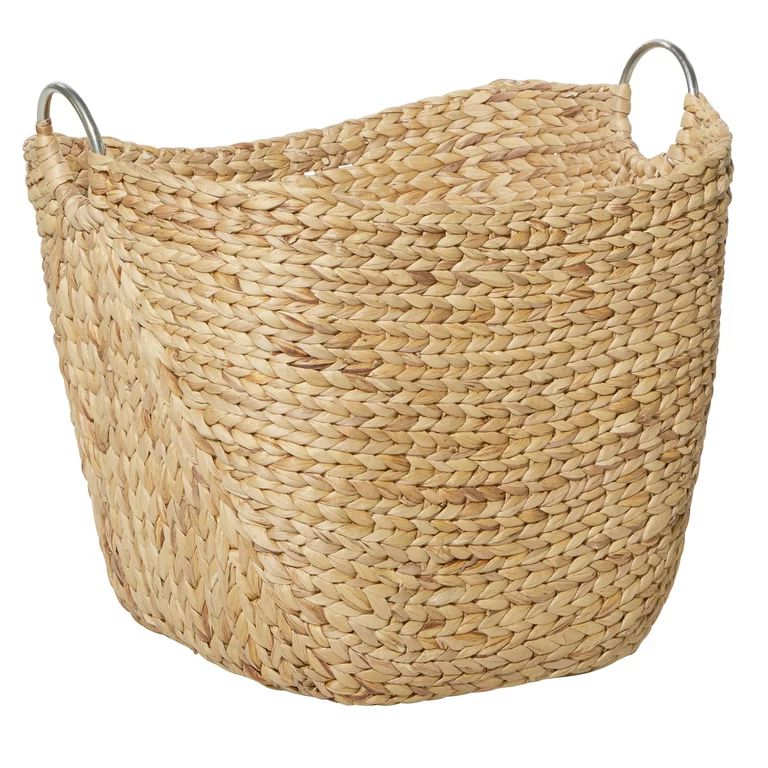 DecMode 21" x 19" Brown Seagrass Handmade Large Woven Storage Basket with Ring Metal Handles, 1-P... | Walmart (US)