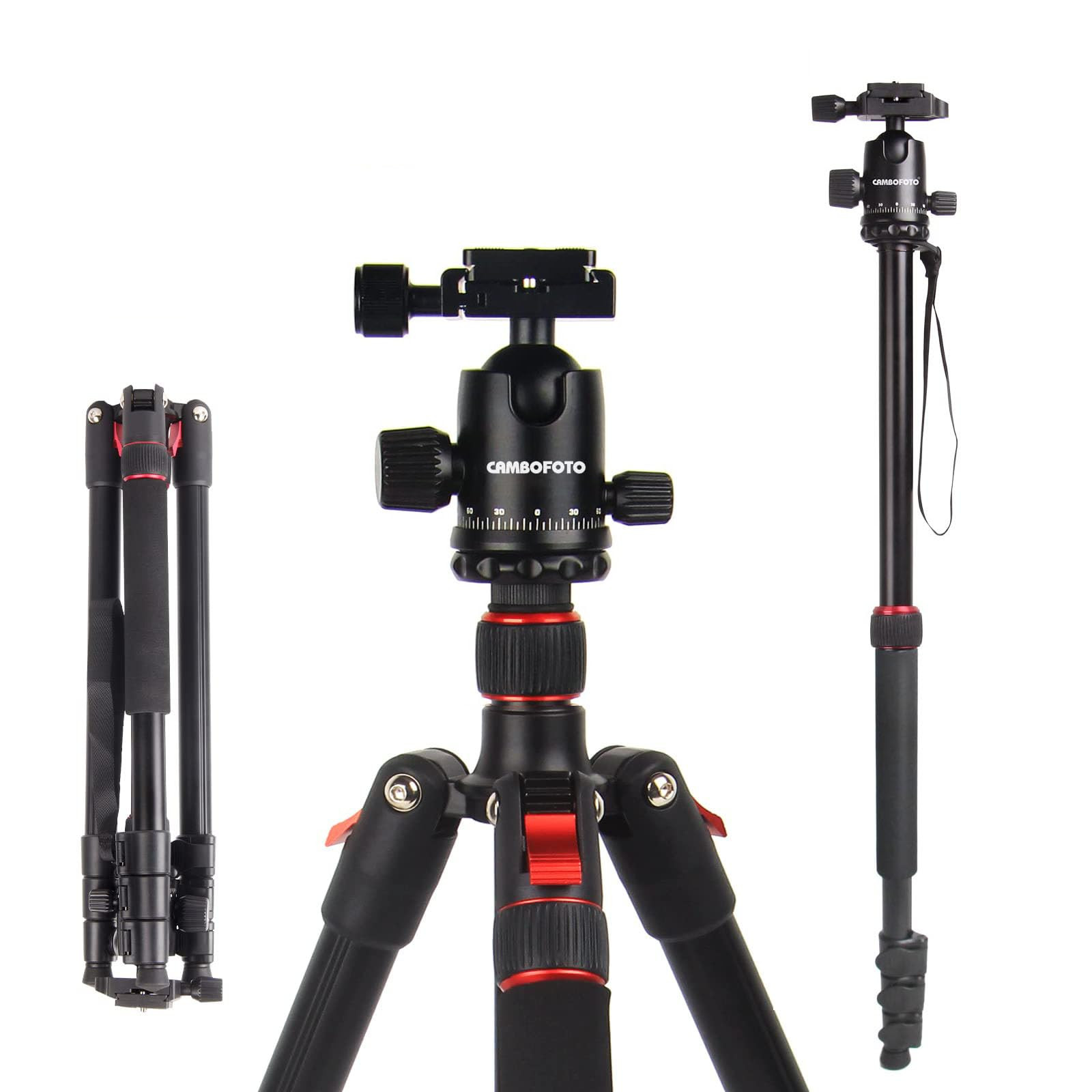 CAMBOFOTO Professional Portable Tripod 169cm/Monopod 173cm, 4 Sections with 3/8" Exchangeable 360... | Amazon (UK)