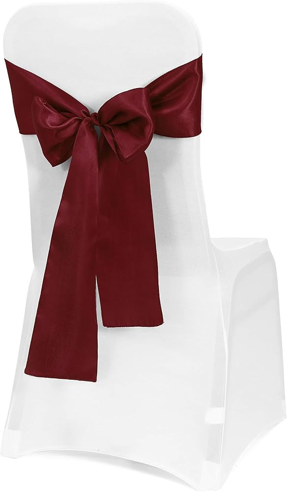 Obstal 50 PCS Burgundy Satin Chair Sashes Bows for Wedding Reception- Universal Chair Cover Back ... | Amazon (US)