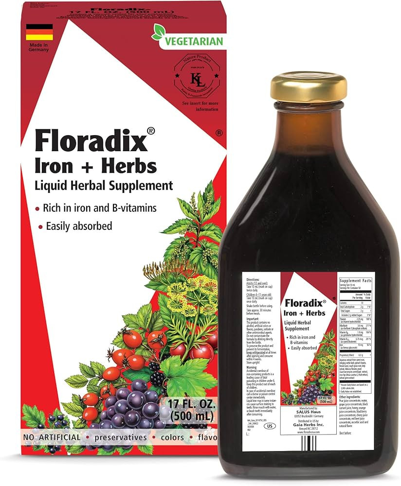 Floradix, Iron & Herbs Vegetarian Liquid Supplement, Energy Support for Women and Men, Easily Abs... | Amazon (US)
