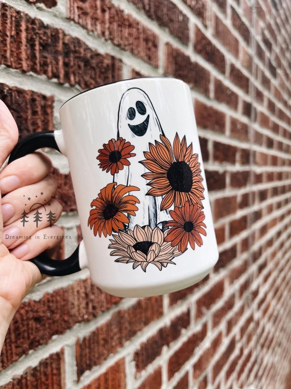 Sunflower Ghost Coffee Mug  Spooky Mug  Cocoa Mug  - Etsy | Etsy (US)