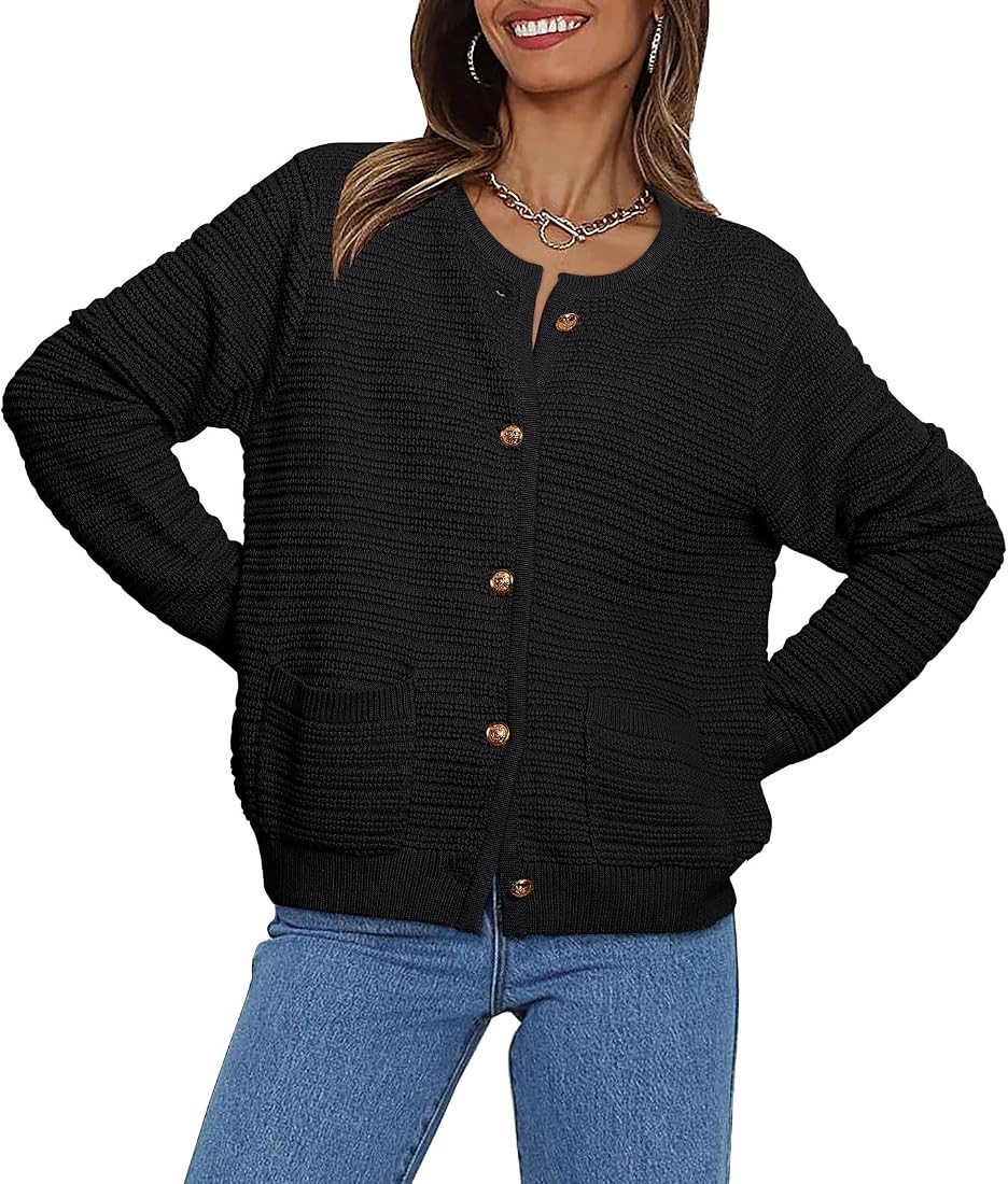 LILLUSORY Women's Cardigan Sweaters 2023 Fall Open Front Long Sleeve Button Down Knit Cardigans O... | Amazon (US)