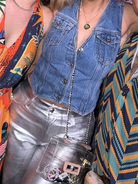 what I wore to a mamma mia disco - these pants are marked down from $110 to TWENTY DOLLARS. vest is no longer available so I linked something very similar and there’s another style of the pants that’s only $26