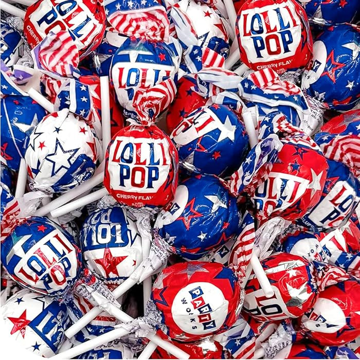 Patriotic Candy - 2 Pound Bulk Pack (35 Count) - Fourth of July Lollipops - Red White Blue Candy ... | Amazon (US)