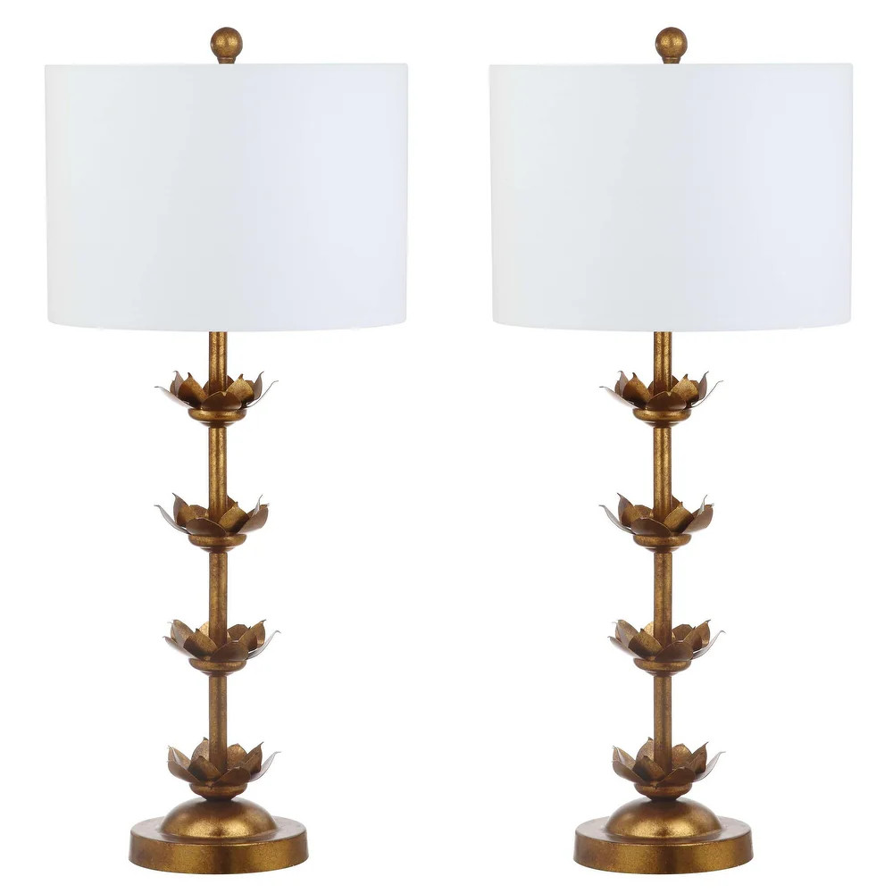 SAFAVIEH Lighting 32-inch Lani Antique Gold Leaf Table Lamp (Set of 2) - 14"x14"x32" - Bed Bath &... | Bed Bath & Beyond
