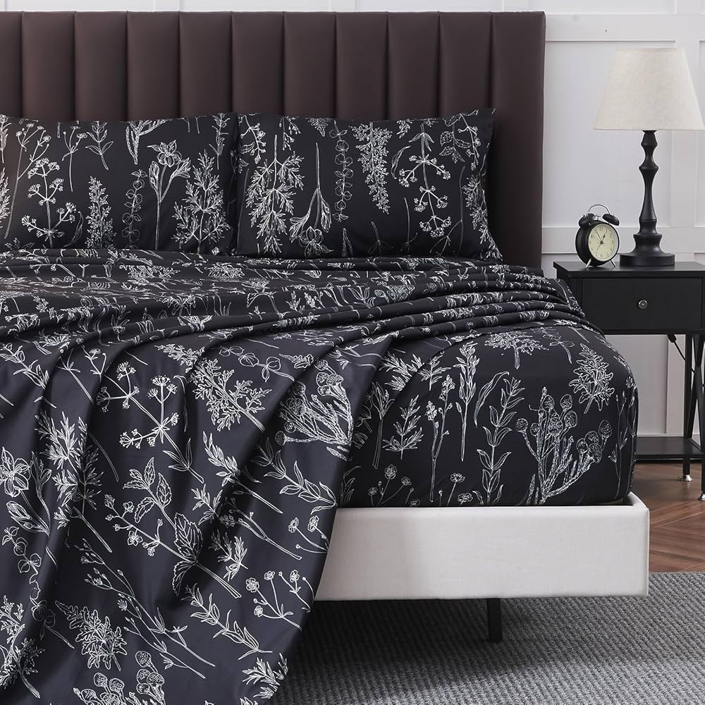 HYPREST Grey Black Sheets King,Deep Pocket Sheets, 1800 Thread Count Pattrn Bed Sheets Soft Breat... | Amazon (US)