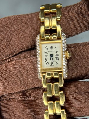 Vintage Cartier Tank Louis Quartz factory diamonds 16mm 18K YG Ladies Watch | eBay US