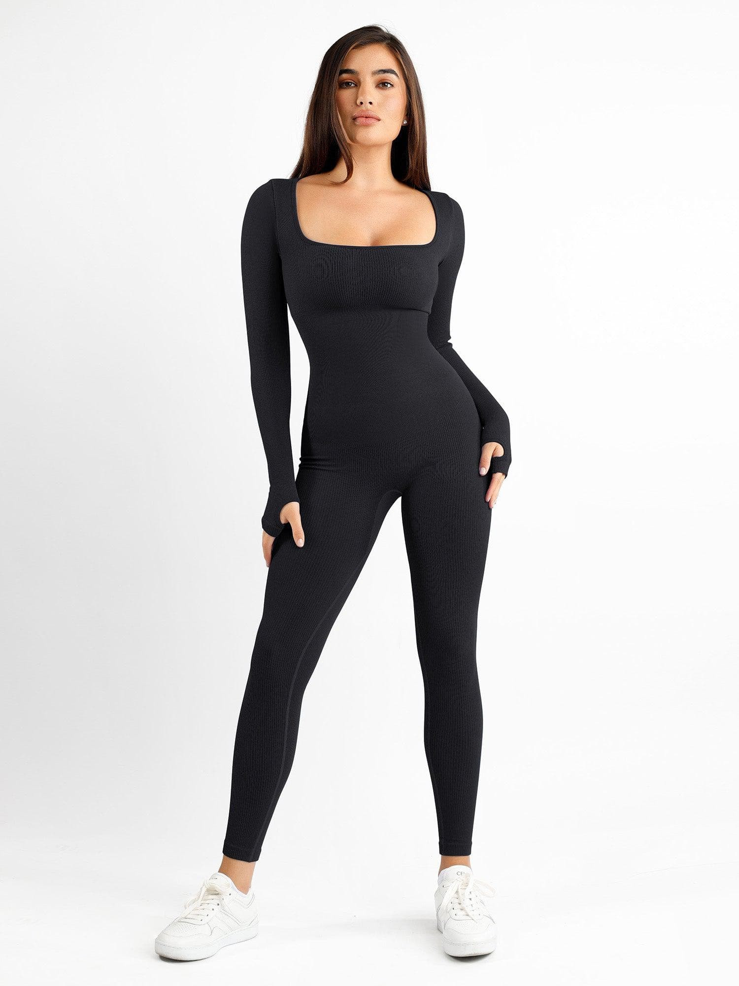 Shapewear Seamless Thumb Hole Long Sleeve Jumpsuit | Popilush