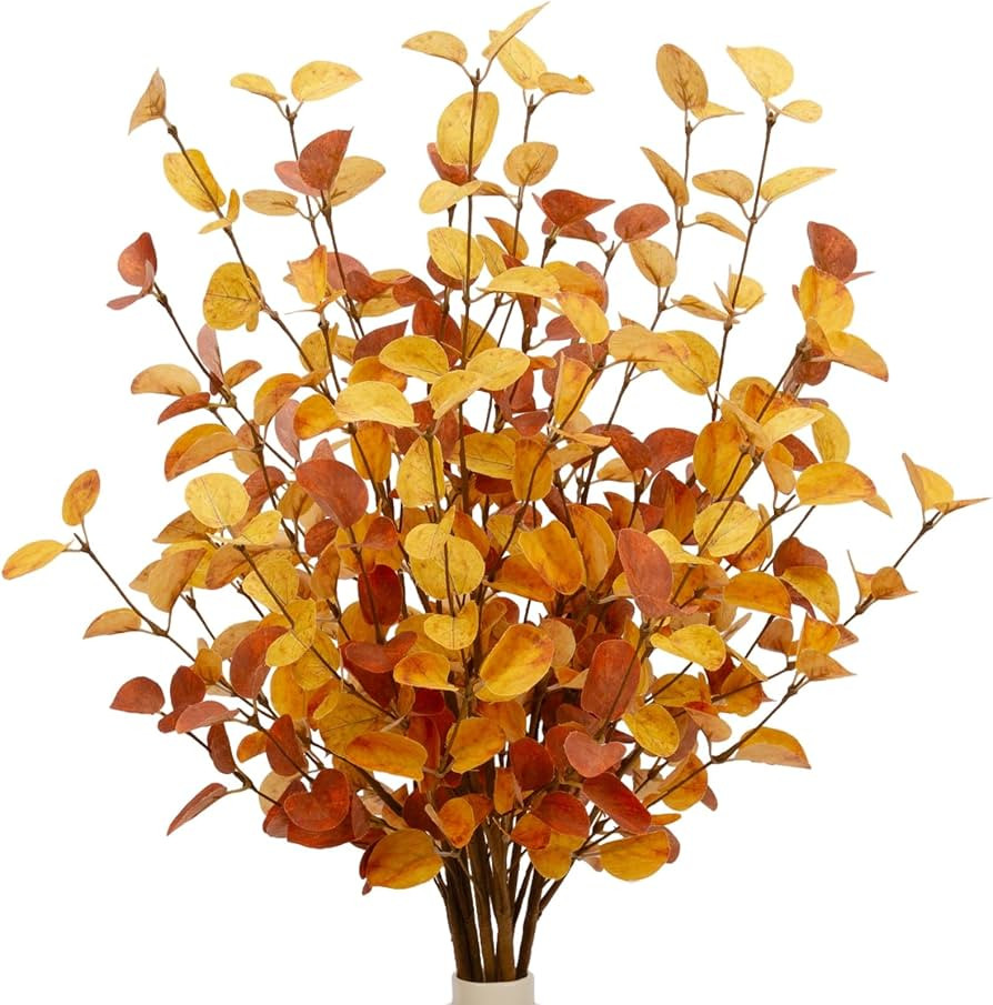 6 Pcs 27" Fall Eucalyptus Leaves Stems Faux Fall Floral Stems Silk Autumn Foliage Branches for Ho... | Amazon (US)