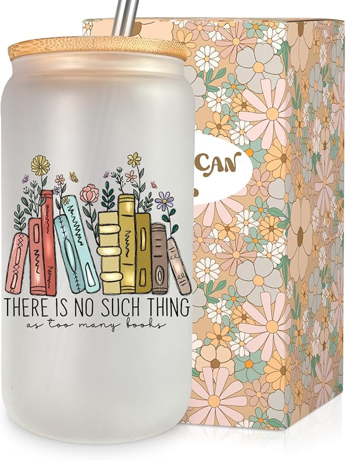 LEADO 16oz Glass Cups with Lid and Straw - Book Gifts, Book Lovers Gifts - Bookish Gifts, Mothers... | Amazon (US)