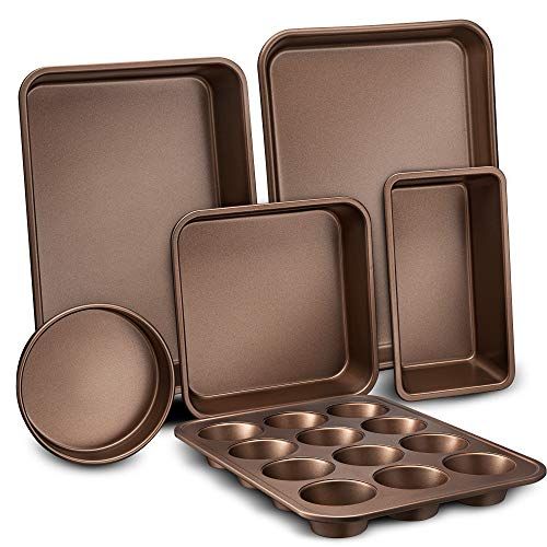 6-Pcs Nonstick Bakeware Set-Highest-Quality Baking Sheets, Non-Grease Cookie Trays, Wide & Square Ba | Amazon (US)
