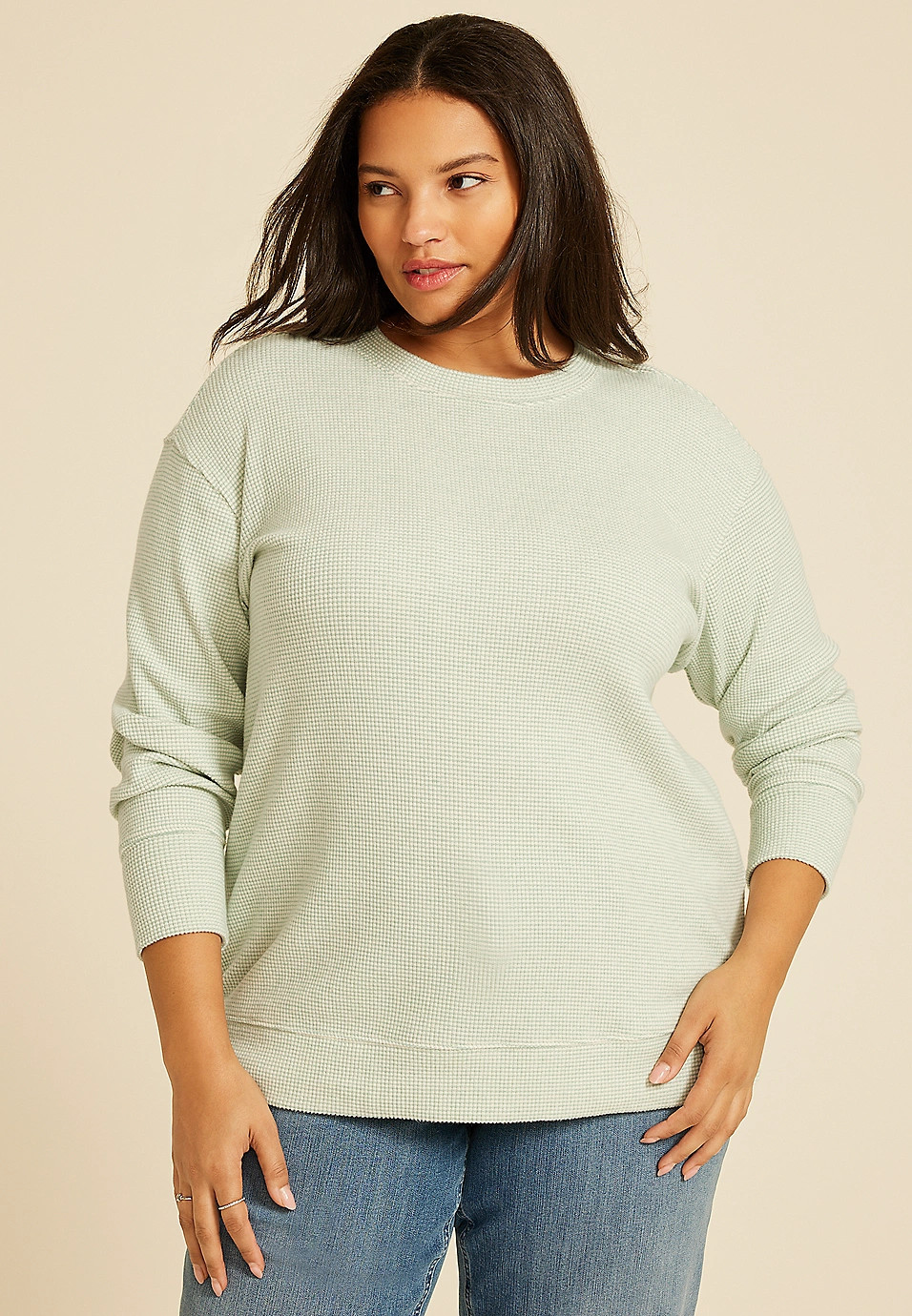 Plus Size Brushed Waffle Tunic Sweatshirt | Maurices