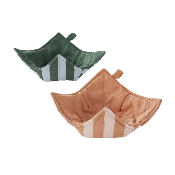 Beautiful Stripe Bowl Holders Reversible Solid and Striped Pink Rosé & Thyme Blue, 2 Pack | Walmart (US)