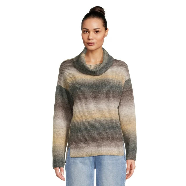 Time and Tru Women's Ombre Cowl Neck Sweater, Midweight, Sizes XS-XXXL - Walmart.com | Walmart (US)