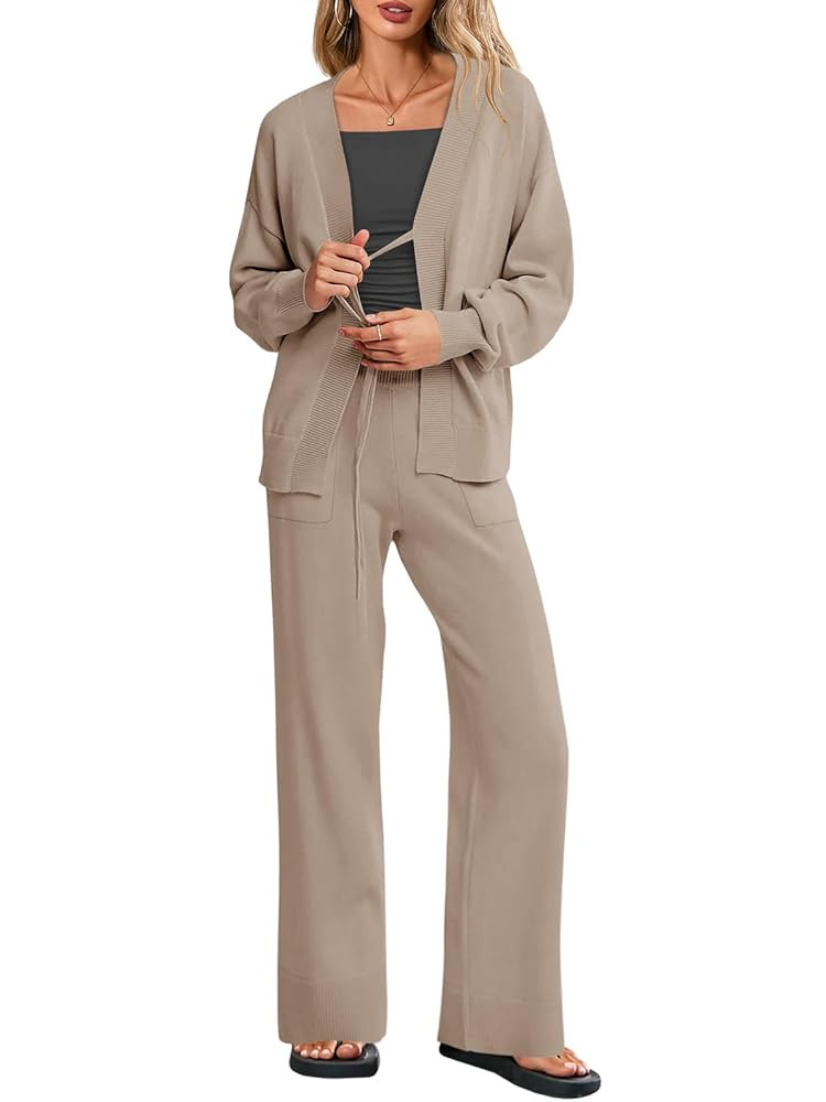 Tankaneo Womens 2 Piece Sweater Set Oversized Tie Front Cardigan Elastic Waist Pants 2025 Matchin... | Amazon (US)