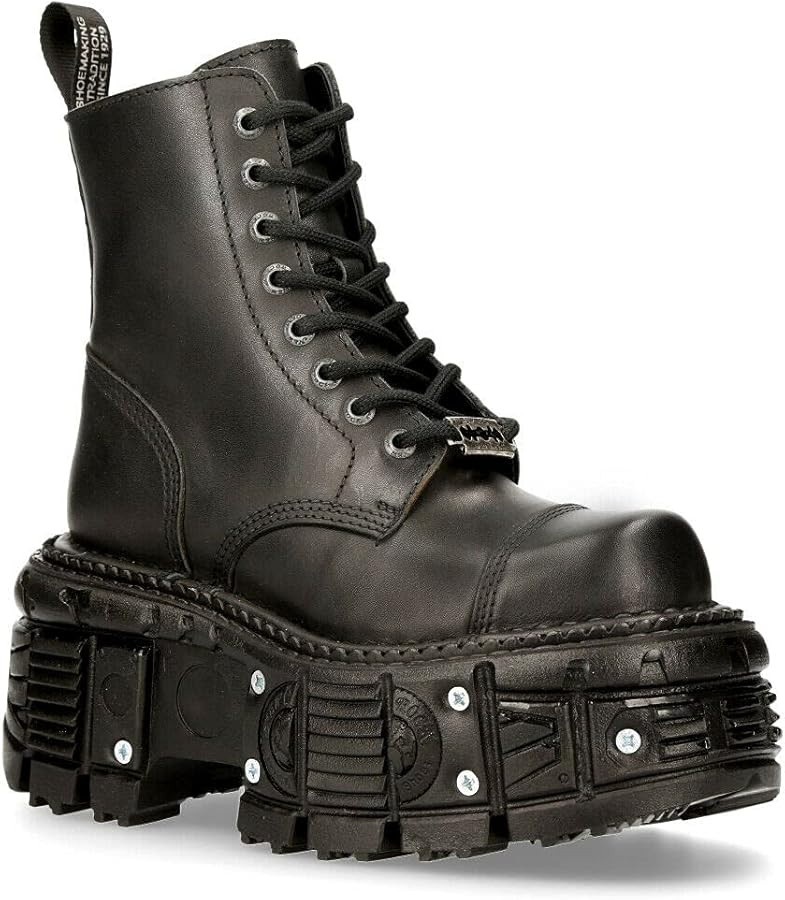 New Rock Women's TANK083-C1 Real Leather Combat Black Platform Biker Military Shoe Boots | Amazon (US)