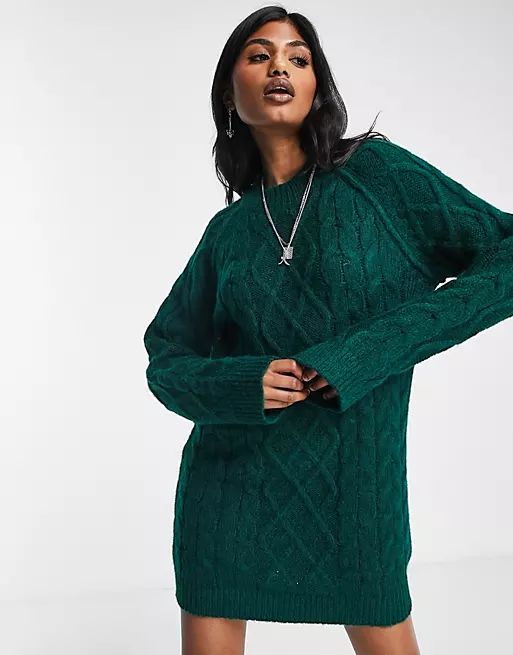 ASOS DESIGN cable knit mini dress in green | ASOS (Global)