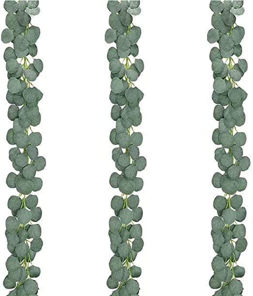 5.9Ft Artificial Eucalyptus Garland Greenery - Frost Green Silk Eucalyptus Leaves Vines Faux for ... | Amazon (US)