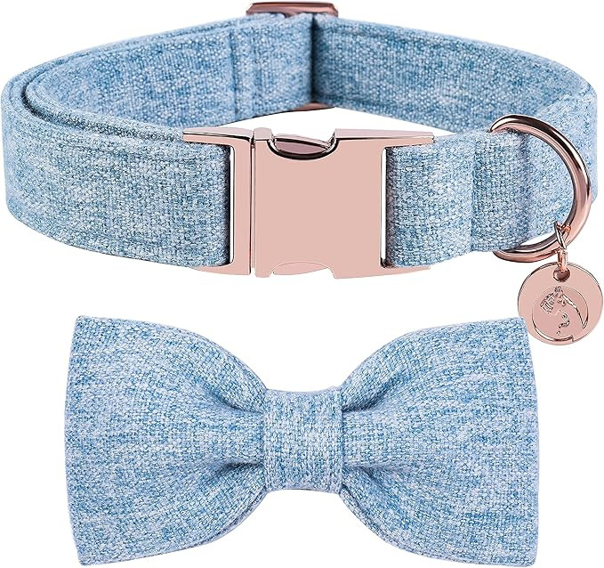 DOGWONG Hemp Cotton Dog Collar with Bow, Blue Pet Collar Durable Adjustable Puppy Collar for Smal... | Amazon (US)