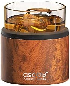 Asobu Whiskey Glass with Insulated Stainless Steel Sleeve, 12 ounces (Natural Wood) | Amazon (US)
