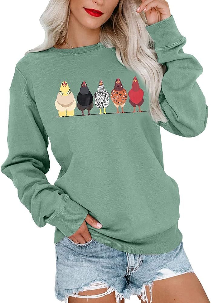 VILOVE Cute Sweatshirts for Women Chicken Graphic Long Sleeve Crew Neck Pullover Casual Fall Tops... | Amazon (US)