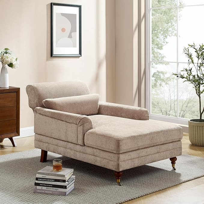 Chaise Lounge Indoor with Adjustable 37.8" Deep Backrest Chenille Chaise Lounge Couch for Indoor ... | Amazon (US)