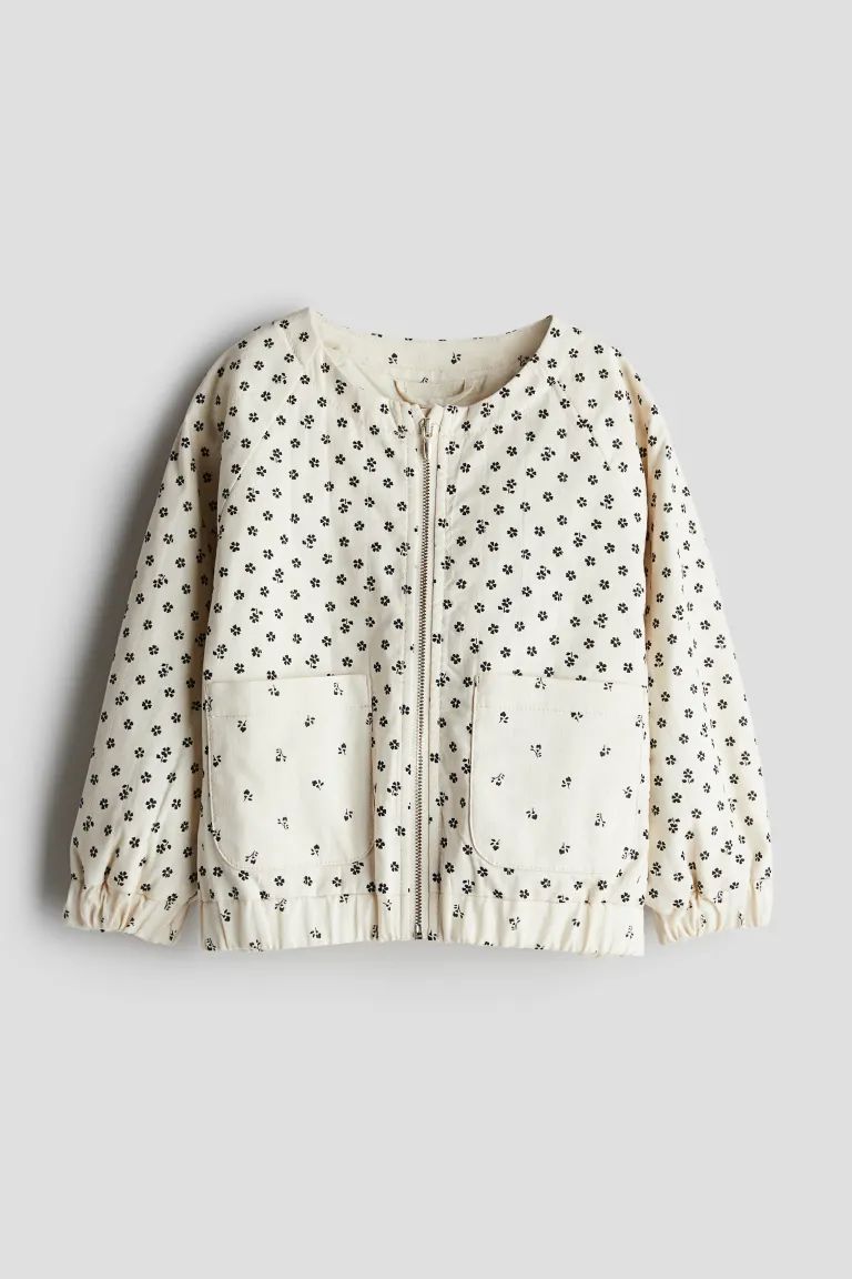 Patterned Linen-blend Jacket - Round Neck - Long sleeve - Light beige/floral - Kids | H&M US | H&M (US + CA)