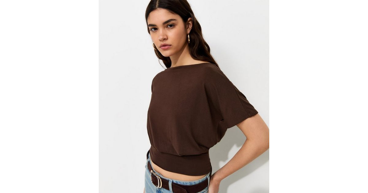 Women's Dark Brown Jersey Draped Wide Waistband Top New Look | New Look (UK)