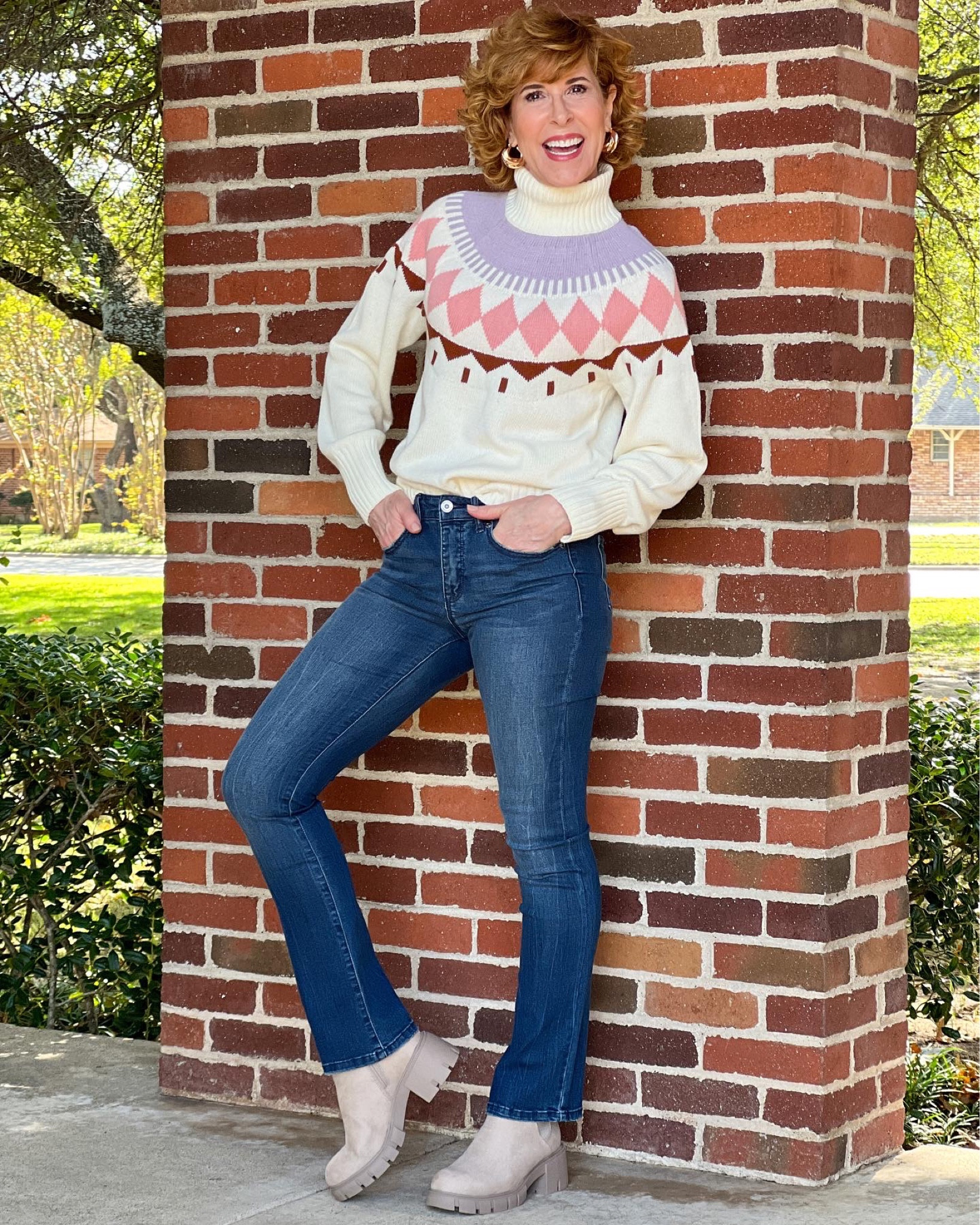 Fair isle sweater, boot cut jeans, high rise jeans, lug sole boots, gold earrings

This fair isle sweater also comes as a dress! Plus, it’s available with a navy blue background! I paired it with Sofia Vergara Collection bootcut jeans and faux suede neutral lug sole booties! Gold earrings finished off my look!

It’s all from Walmart Fashion, so you KNOW it’s affordable!

#LTKunder50 #LTKshoecrush #LTKSeasonal