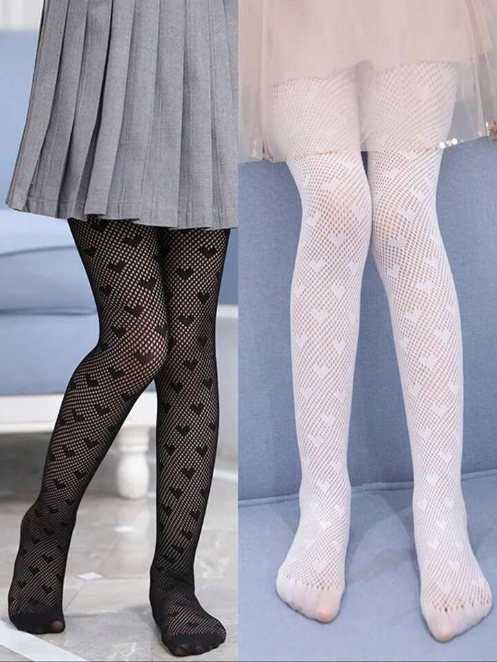 2pairs Girls' Mesh Heart Patterned Leggings, Ideal For Outdoor Activities In Spring And Summer | SHEIN