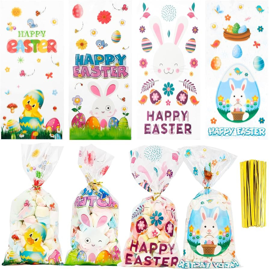 Easter Cellophane Treat Bags, 100 PCS Easters Gift Bags, Plastic Clear Cello Easters Candy Cookie... | Amazon (US)