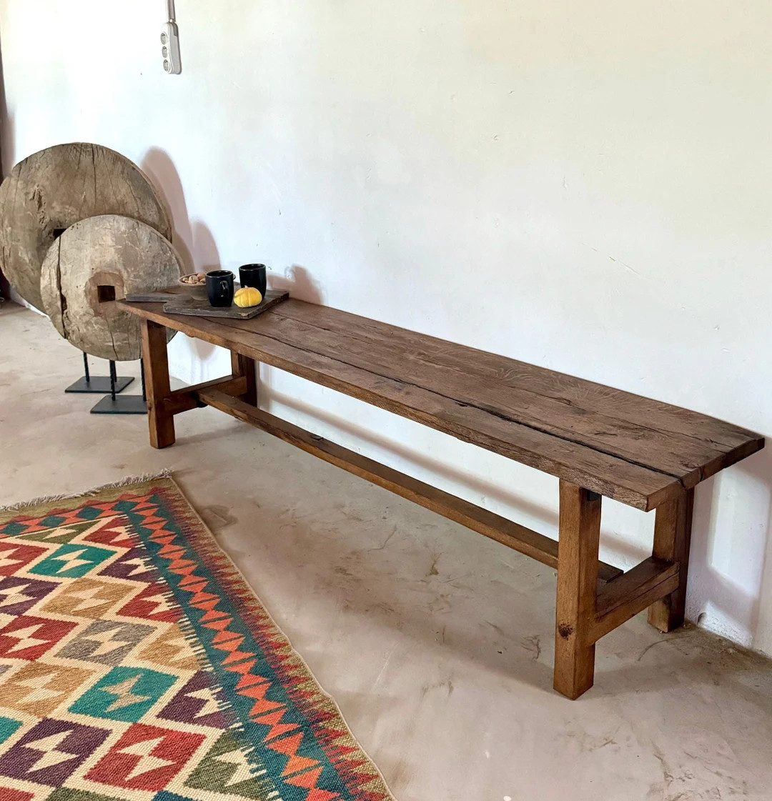 Long Reclaimed Wood Bench Rustic, Reclaimed Rustic Oak Bench, Wooden Bench Entryway , Old Wood Be... | Etsy (US)