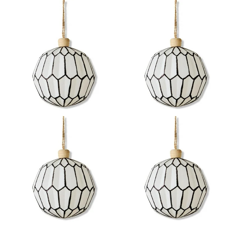 Modern Merry Black and White Christmas Ornaments, 4 Count, by Holiday Time | Walmart (US)