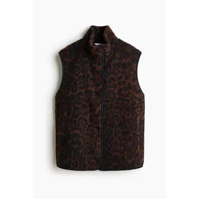 H&M Teddy Fleece Vest in Dark Brown/leopard Print at Nordstrom, Size Large | Nordstrom