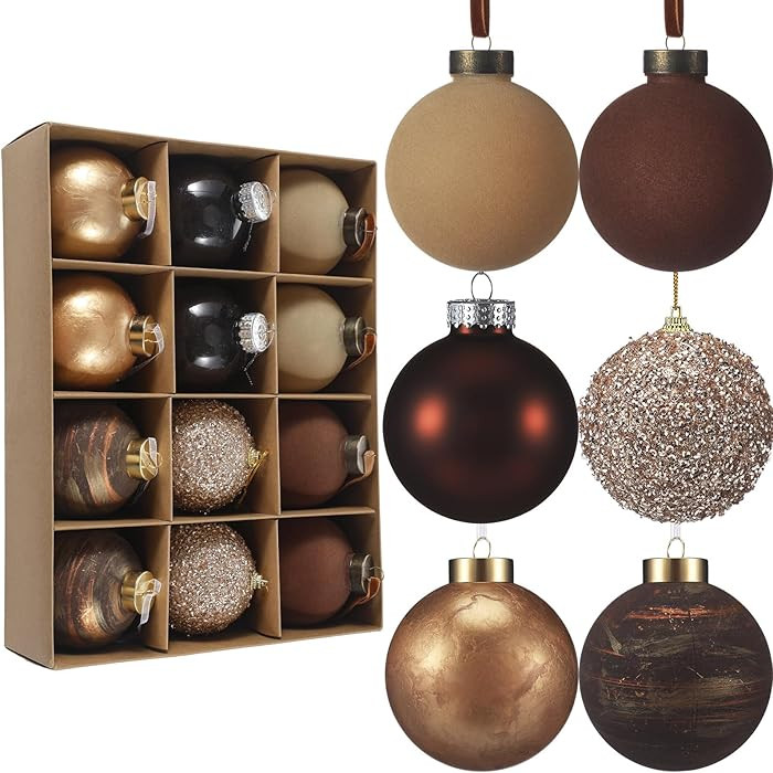 Leyndo Set of 12 Christmas Ball Ornaments 3.15 Inch Christmas Tree Decorations Textured Velvet Sh... | Amazon (US)