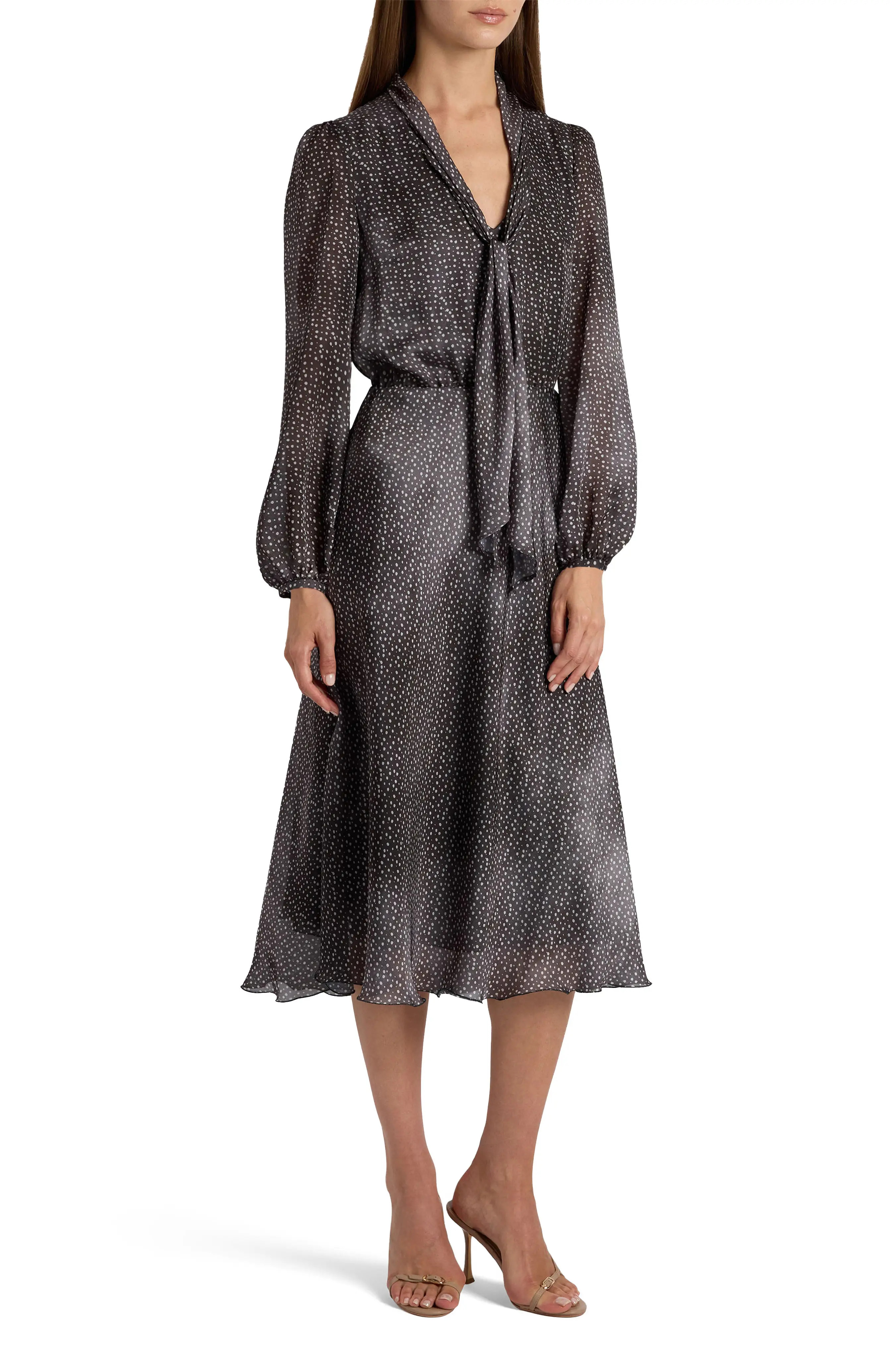 Jenn Midi Dress with Drop Tie Neck in Micro-Dot Print (Women) | Nordstrom | Nordstrom