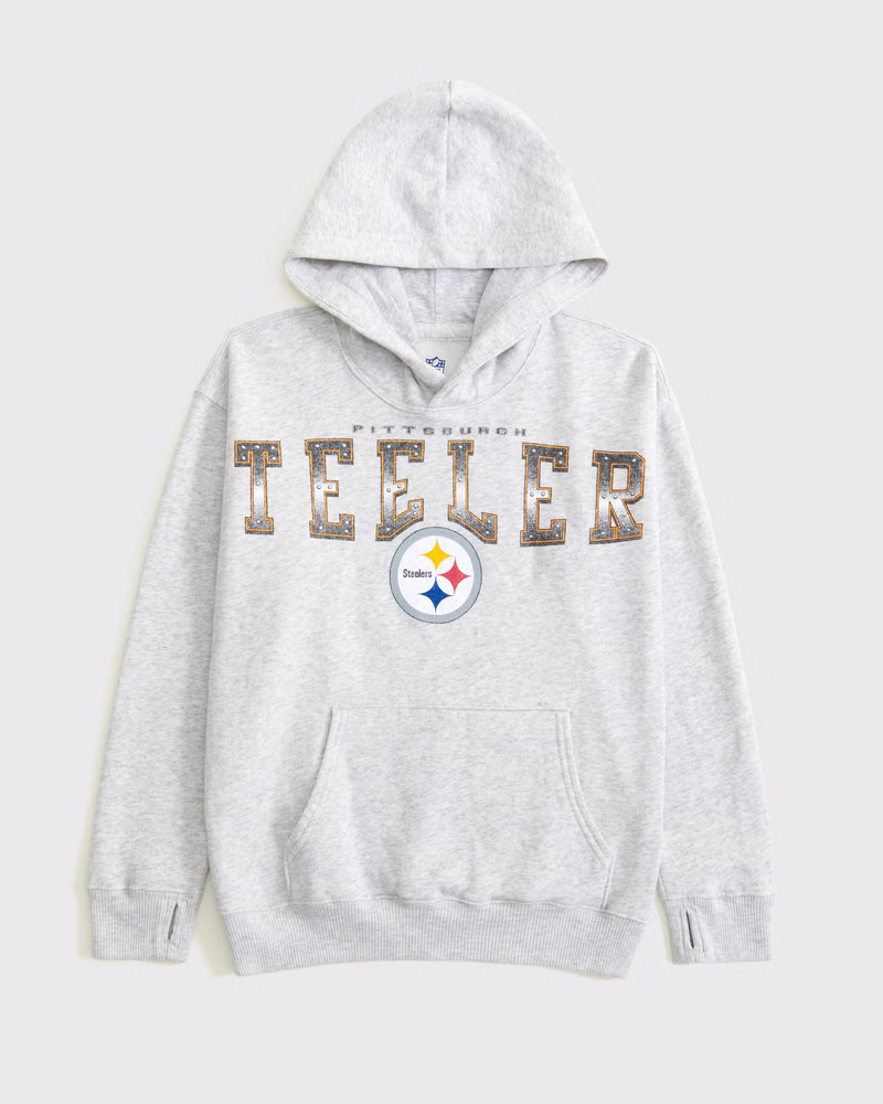 abercrombie kids boys pittsburgh steelers graphic popover hoodie in light gray-steelers - size 17/18 | Abercrombie & Fitch (US)