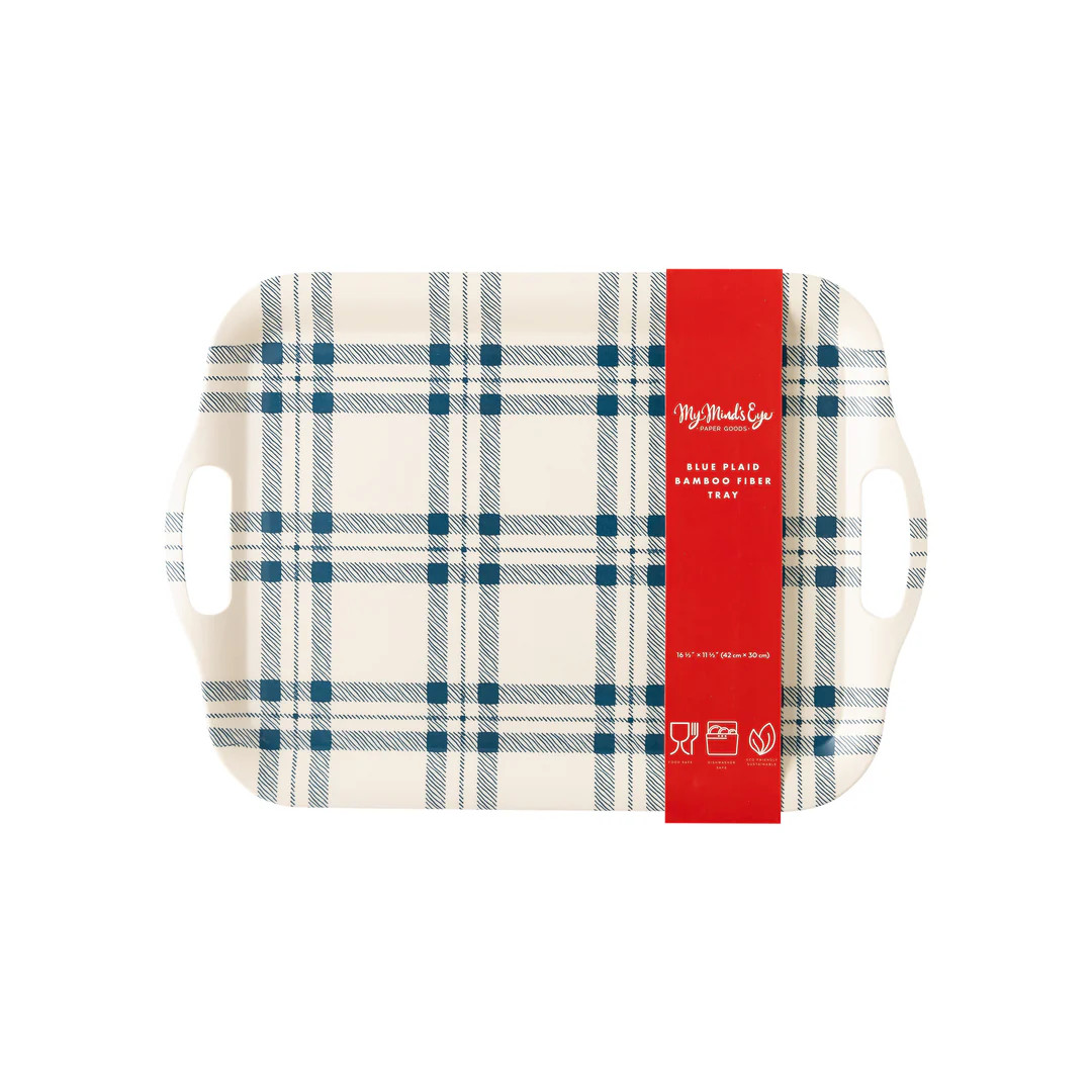 Navy Plaid Reusable Bamboo Serving Tray | My Mind's Eye