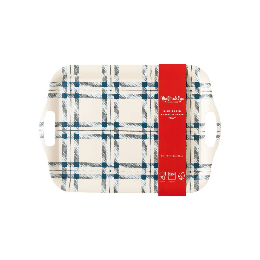 Navy Plaid Reusable Bamboo Serving Tray | My Mind's Eye
