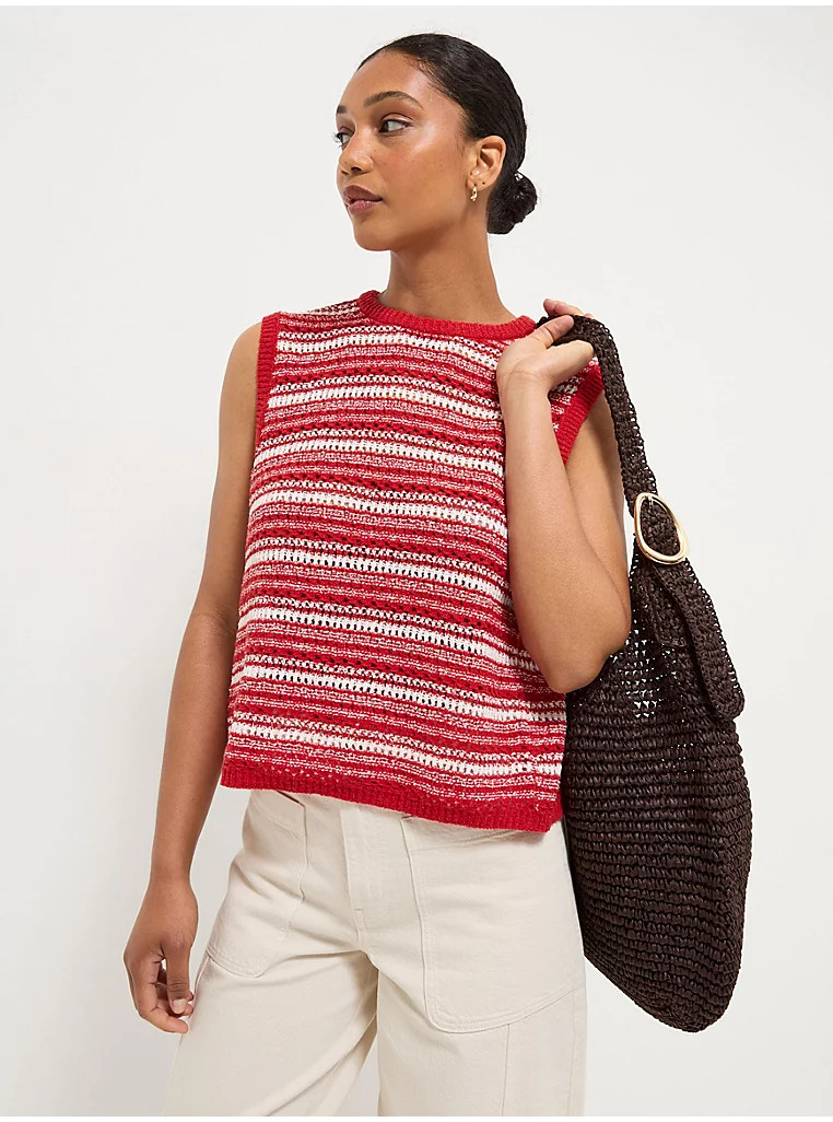 Red Striped Sleeveless Tie Back Knitted Vest | George