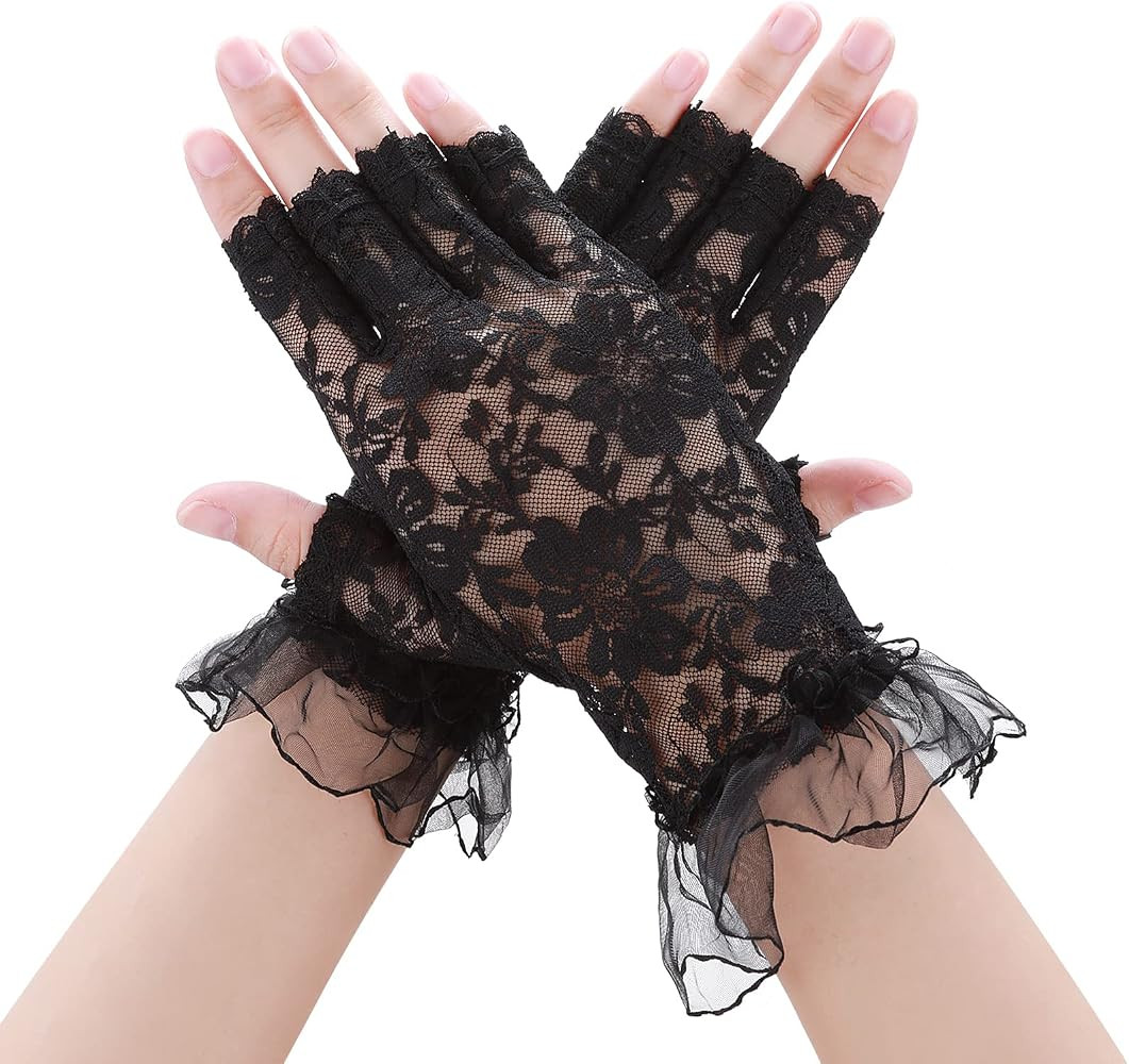 Yolev Lace Fingerless Gloves Short Bridal Lace Floral Gloves Courtesy Summer Gloves for Wedding D... | Amazon (US)