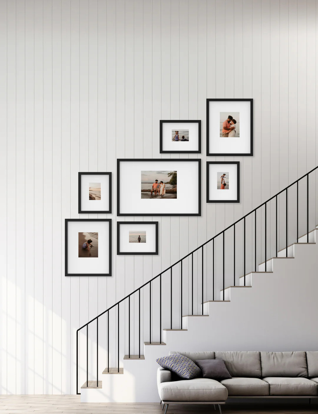 Custom Staircase Gallery Wall - 6 Brown Framed Photos - by Bobby Berk | Frameology