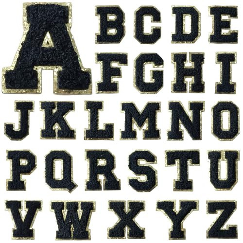 Aganmi 26Pcs Self Adhesive Chenille 2inch Letter Varsity Patches for Clothes Preppy Badges Embroidered Repair Patches for Backpack Clothes Bags Jeans Laptop Phone Gift DIY(Black) | Amazon (US)