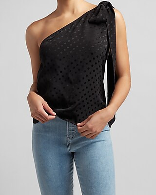 Textured Polka Dot Tie Shoulder Tank | Express