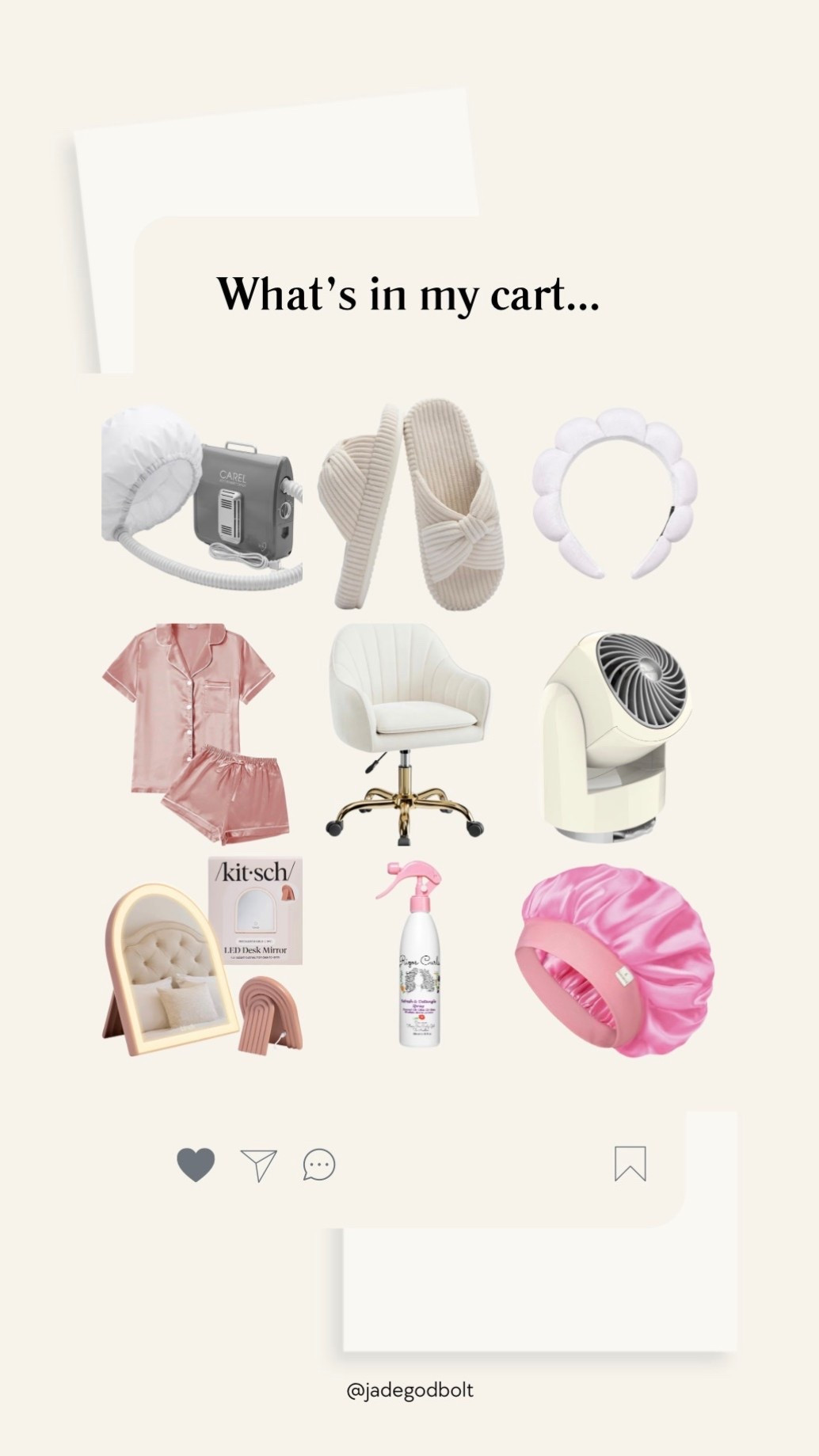 What’s in my cart from Amazon! 

Robe, vanity mirror, fan, bonnet, headband, chair, pj set

#LTKgrwm #LTKselfcare #LTKBeauty