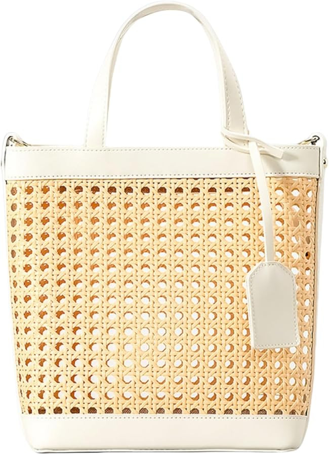 Bolsa de playa tejida de paja para mujer, bolsa de verano con asa superior, bolso de mano con cor... | Amazon (US)