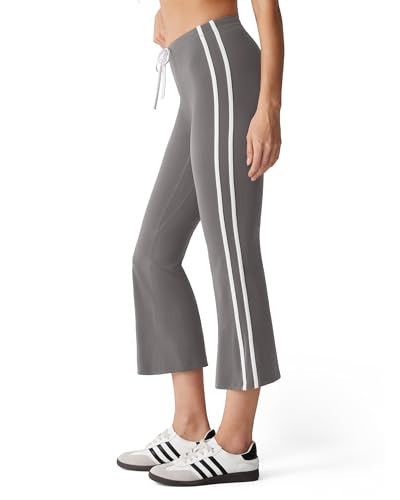 MOOSLOVER Women Flare Capri Yoga Pants High Waisted Side Stripe Drawstring Bootcut Flared Cropped Leggings(S, Grey) | Amazon (US)