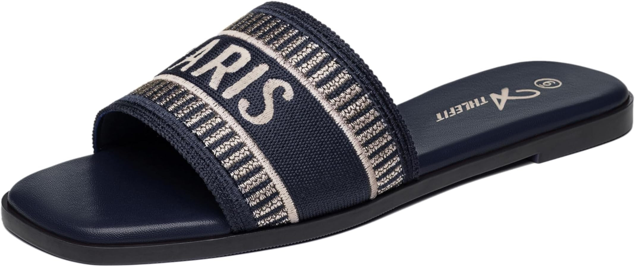 Athlefit Women's Slip On Flat Sandals Summer Embroidered Square Open Toe Slide Sandals | Amazon (US)