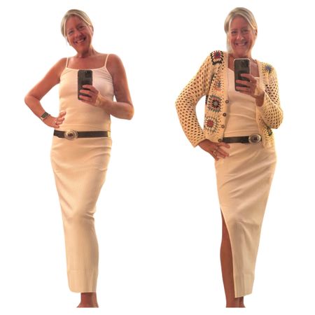 This was another on line purchase and I am very happy with the fit and sizing .

A long ribbed skirt and matching ribbed top with adjustable  straps in oyster white . 

Two pieces perfectly blended together .

Can be worn as separates or as one 

The skirt has a slit on one side and just pulls on . No zippers or fasteners 

Separated with a brown leather belt with hewn buckle .  Such a cute addition ! 


The sweater is very unique with its crochet look and multi colors .   The perfect overlay for a little bit of protection on a chilly day .  Buttons up in the front . 

I love the neutrality of this comfy relaxed outfit .  

Ribbed skirt @zara
Ribbed top @zara
Leather belt @zara
Crochet cardigan @marshalls

#twopieces
#matchingoutfit
#ribbed
#oysterwhite
#zara
#hewnbuckle
#leatherbelt
#crochet
#maxiskirt
#sexyslit
#springessential
#bodyhugging

#LTKSeasonal #LTKstyletip